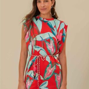 FARM Rio Red and Green Floral Mini Dress